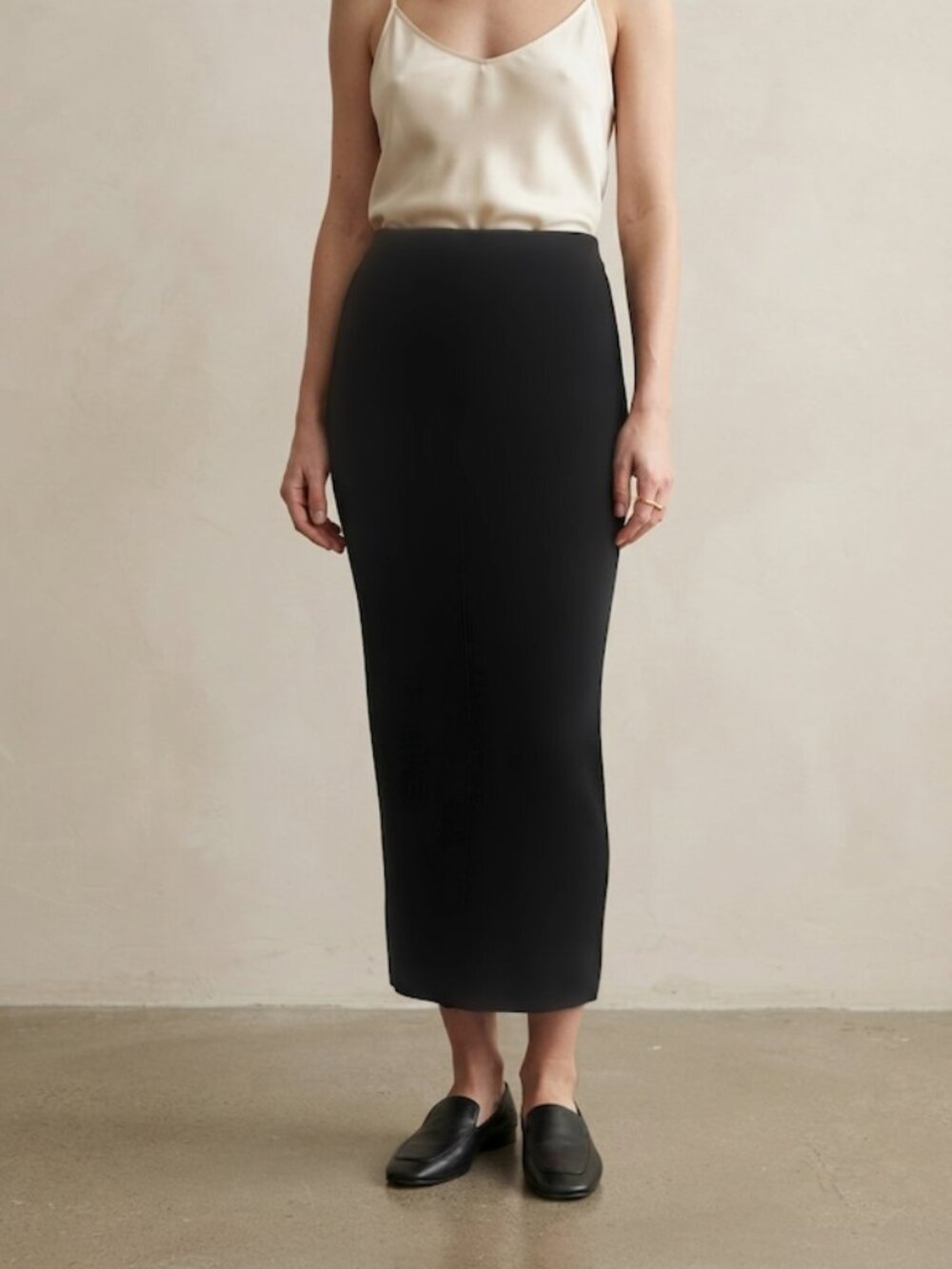 Zara Ribbed Knit Midi Pencil Skirt Minimalist Black M